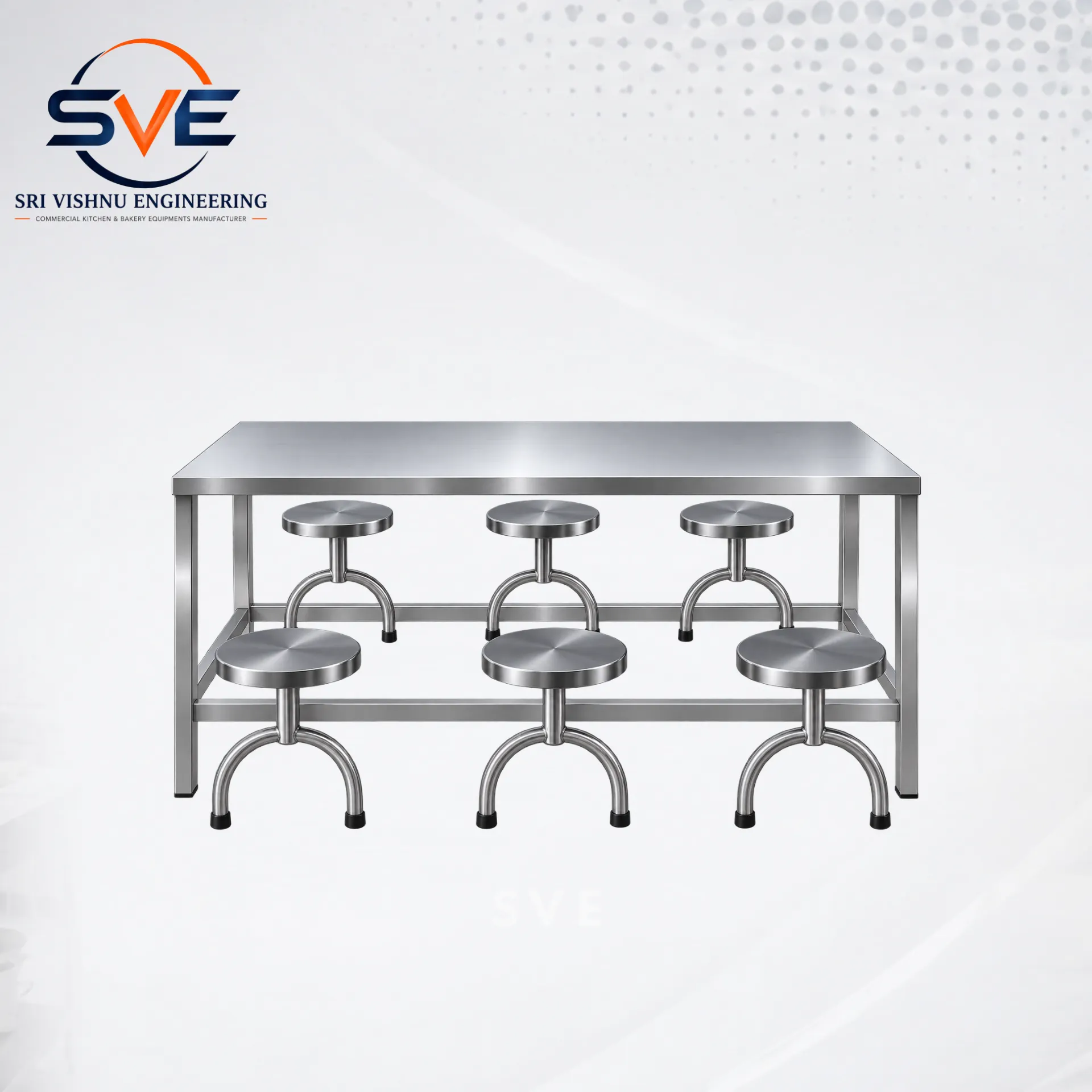 6-Seater Canteen Table with Stools