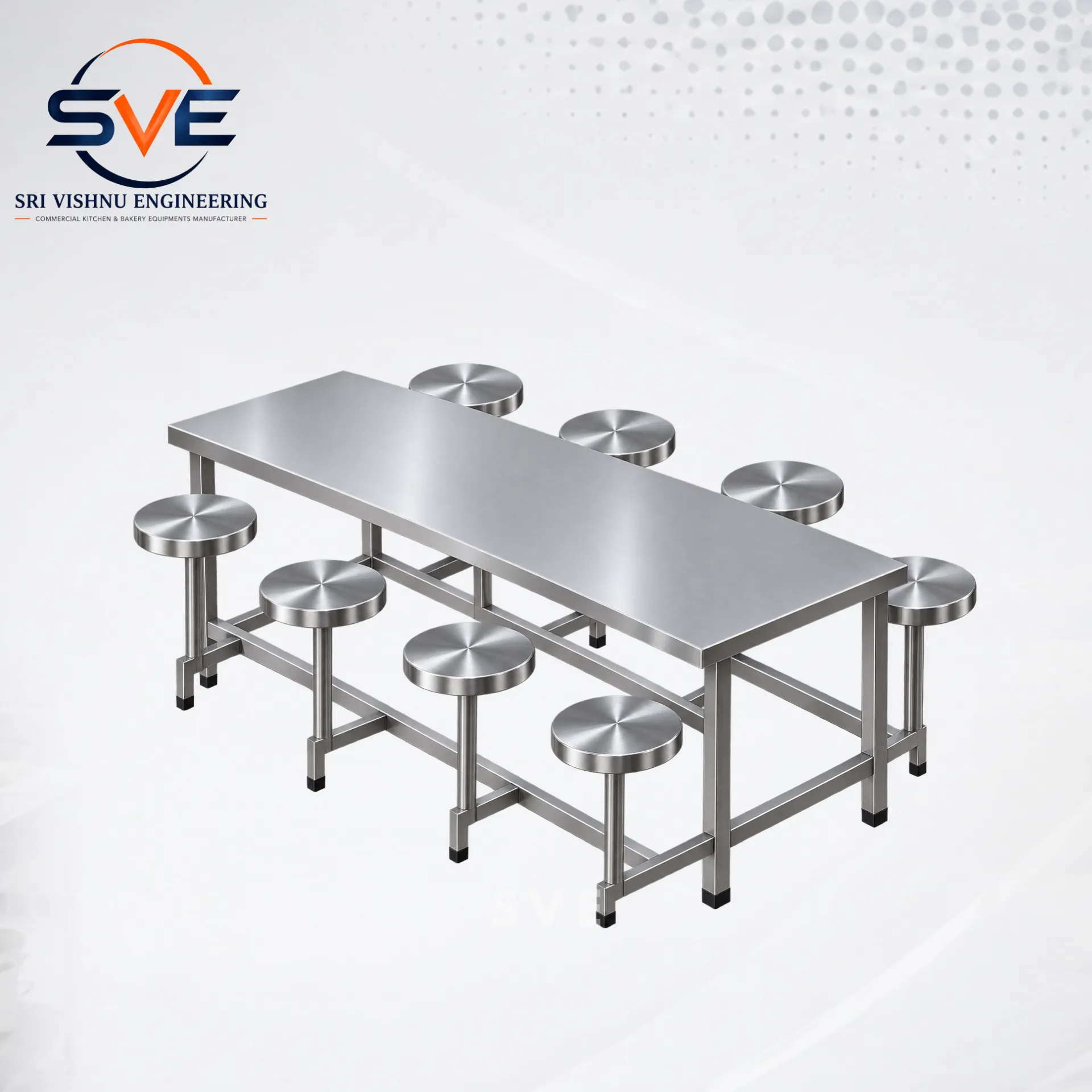 8-Seater Canteen Table with Stools
